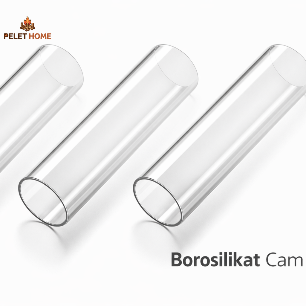 Yüksek Isıya Dayanıklı Borosilikat Cam Boru - 38 cm x 9 cm (Pelet Sobası ve Isıtıcı Uyumlu)
