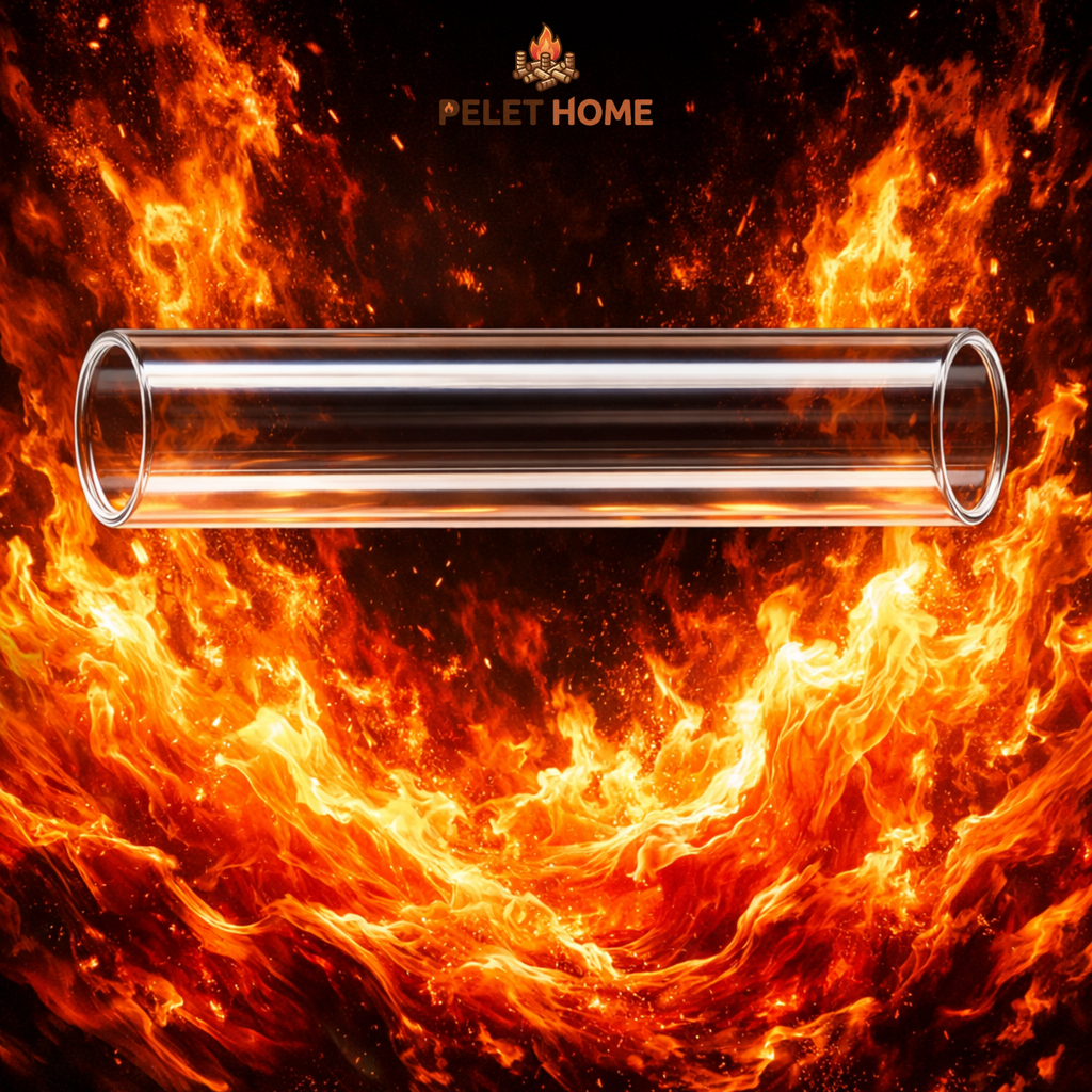 Yüksek Isıya Dayanıklı Borosilikat Cam Boru - 38 cm x 9 cm (Pelet Sobası ve Isıtıcı Uyumlu)